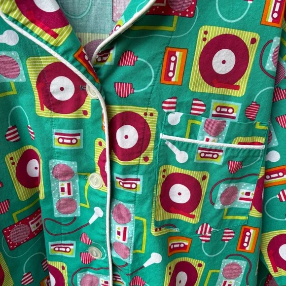 Bed Head Wm’s 100% Cotton Retro Music Print 2 Piece Pajamas Set In Sz L